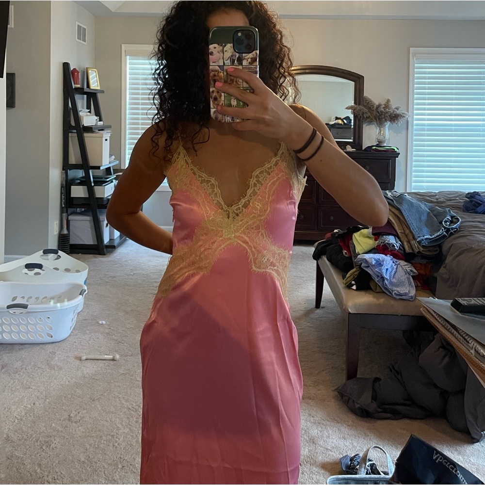 Beginning Boutique Pink Maxi Dress with Lace Detailing